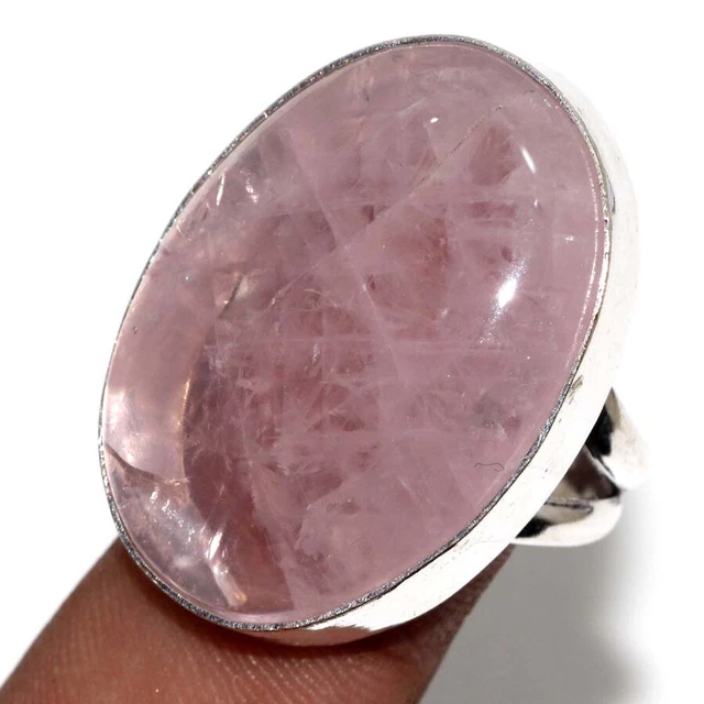 925 Silver Plated-Rose Quartz Ethnic Stylish Ring Jewelry US Size-8.5 JW
