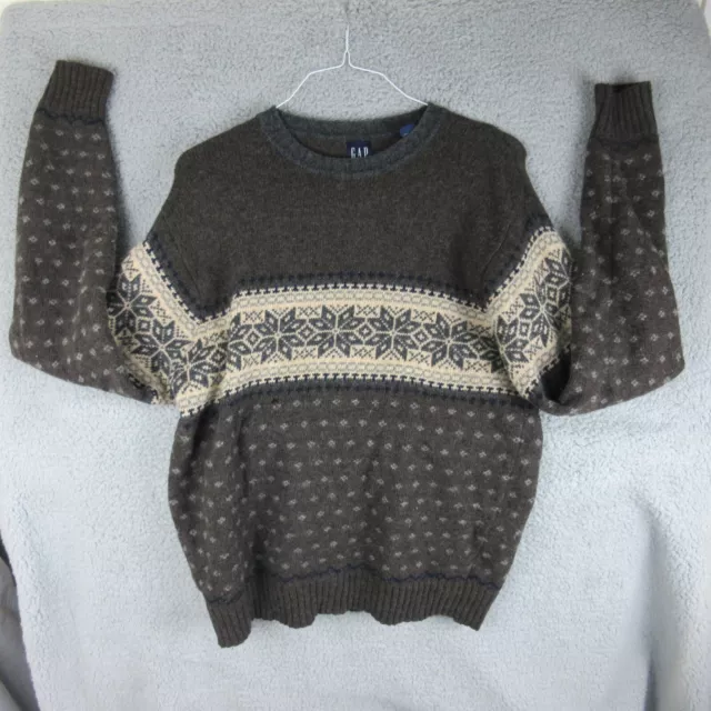 Gap Sweater Mens Medium Brown Fair isle Snowflake Wool  Lightweight