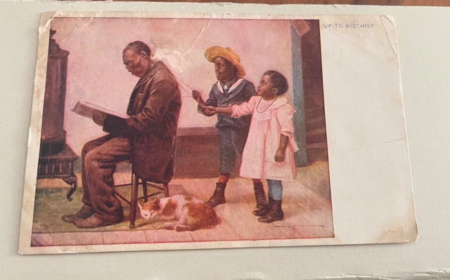 vintage black americana 1906 era children up to mischief postcard