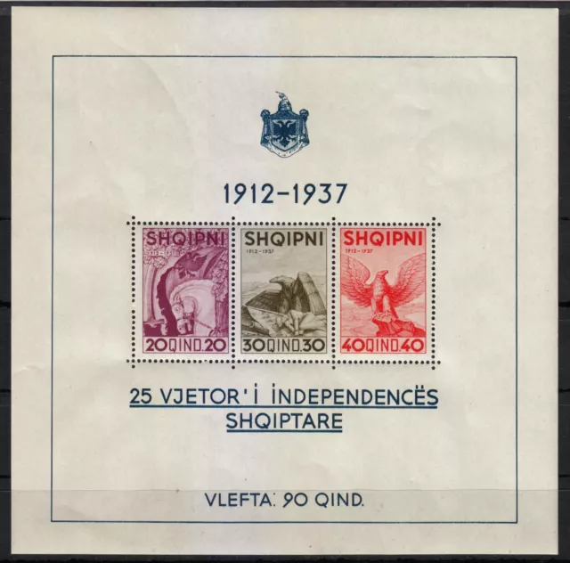 Albania 1937 MNH Mi Block 1 Sc 280 Independence from Turkey proclaimed. Eagle **