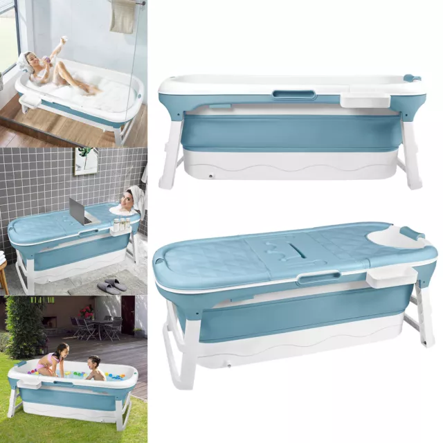 Azul Móvil Bañera Adultos Niños Viaje Bañera Plegable Rodillo de Masaje 148x60x53cm