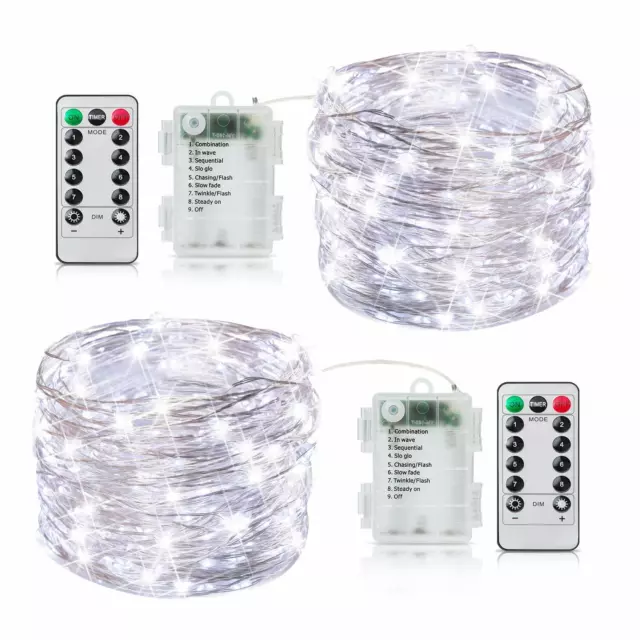 50-100 LEDs Battery Operated Mini LED Copper Wire String Fairy Lights + Remote