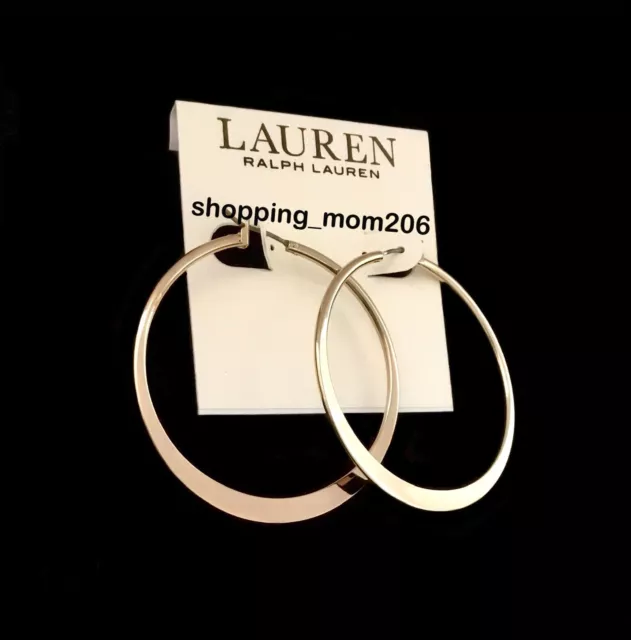 Lauren Ralph Lauren Gold Tone Medium Thin Hoop Earrings 2” RV$42 2