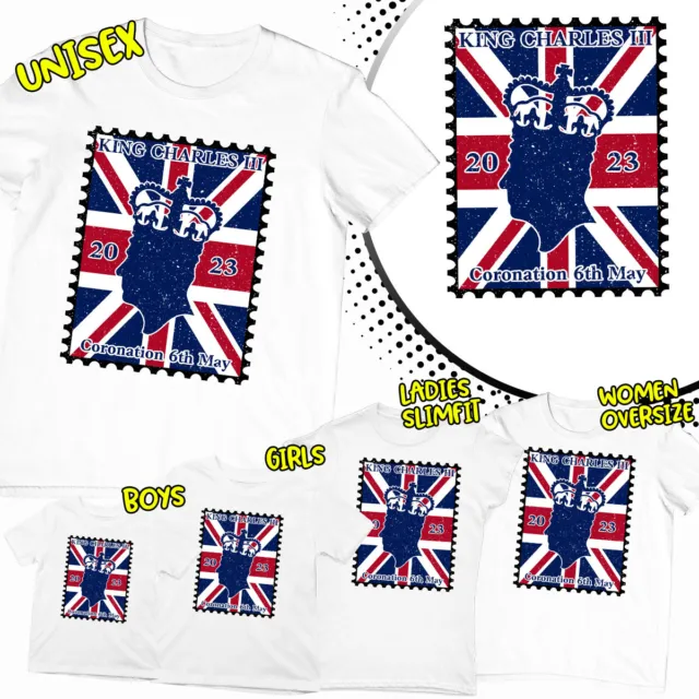 UNION JACK STAMP King Charles III Coronation Crown Unisex Adults Kids T ...