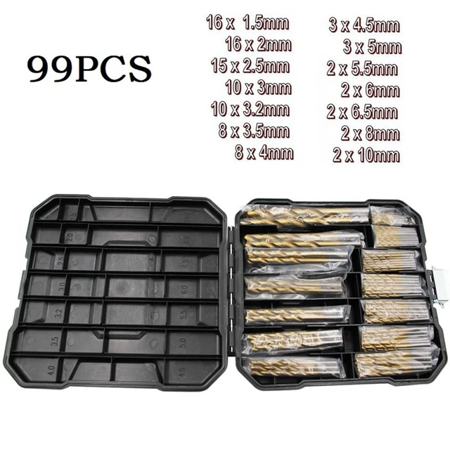 Drill Bit Power Tools With Storage Case 99pcs Golden Metal Hole Grooving