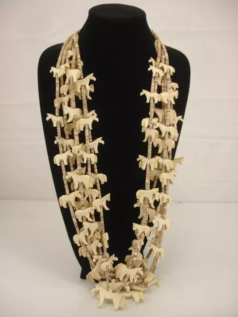 KEWA Santo Domingo 6-Strand Mary Coriz Necklace Carved Horses LARGE Long Custom