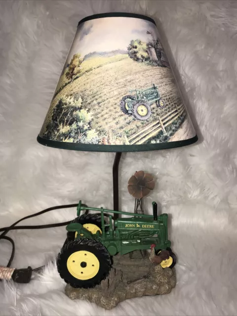 John Deere Tractor Table Lamp Resin 16” Vintage 1999 Green Original Shade