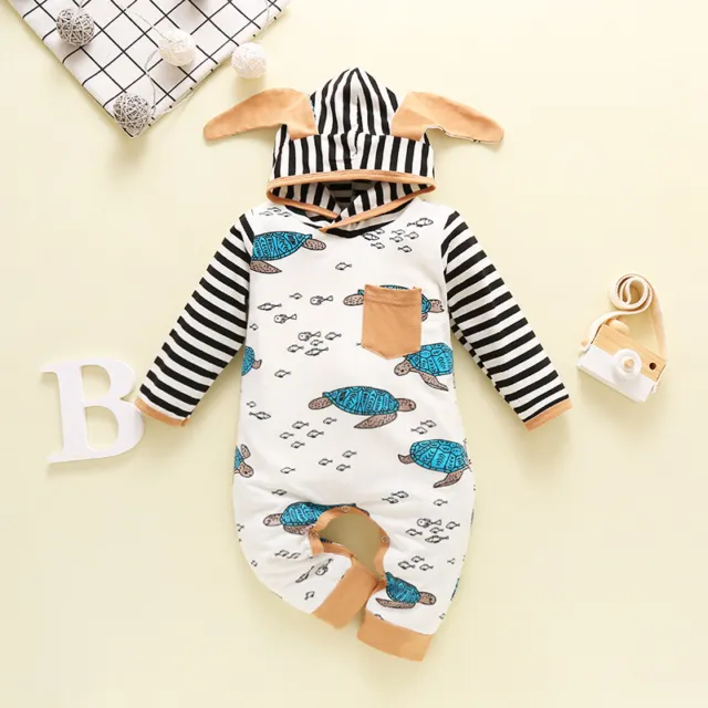 Newborn Baby Boy Girl Rabbit Ears Hooded Romper Jumpsuit Bodysuit Outfit Clothes 3