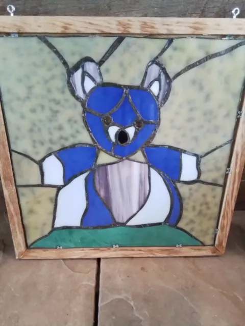 14" x 14" stained glass bear window decoration