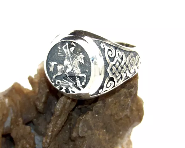 .925 Sterling Silver Russian Orthodox Ring St. George The Concueror"-size US 13