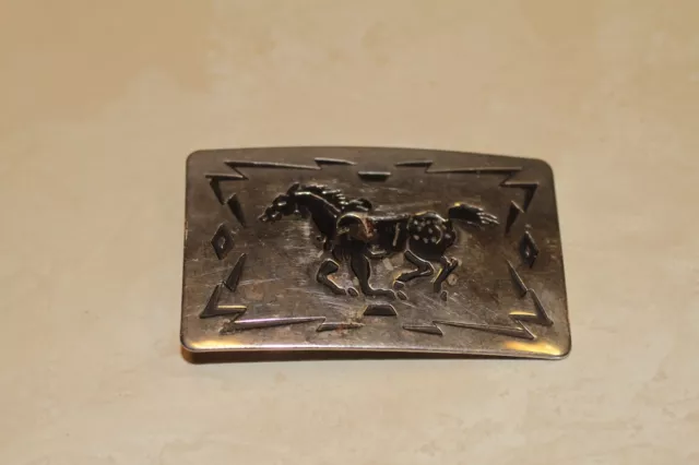 Vintage 1970's Running Mustang Horse Western Belt Buckle ~ Chambers Belt Co.