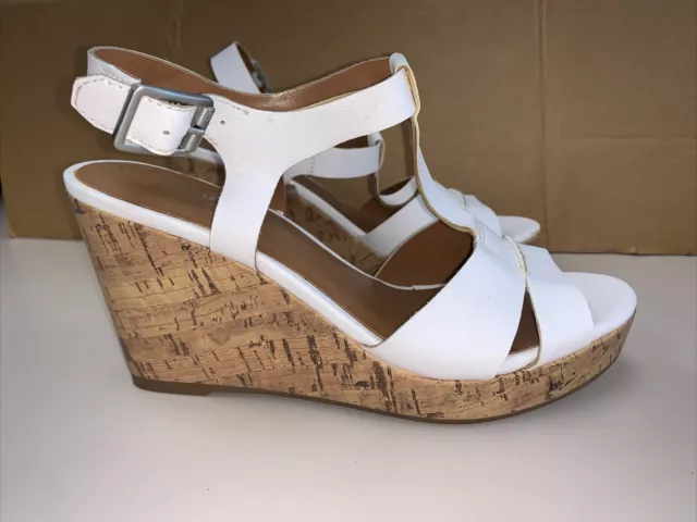 Franco Sarto Women White  High Wedge Heel Strappy Sandals Size 6.5M Buckle