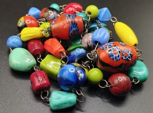 Collier MURANO Perles Verre D'Italie - Glass Bead Millefiori Necklace Vintage