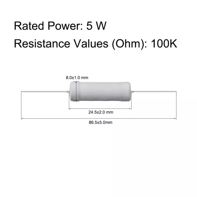 10 pièces 5W 5 watts film d'oxyde métallique résistance arbre plomb 100K ohms ±5 % tolérance 2