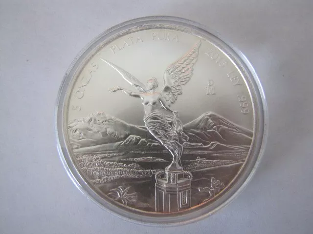 2015 Mexican Plata Pura  Five - 5 Oz  .0999 Silver Libertad Coin