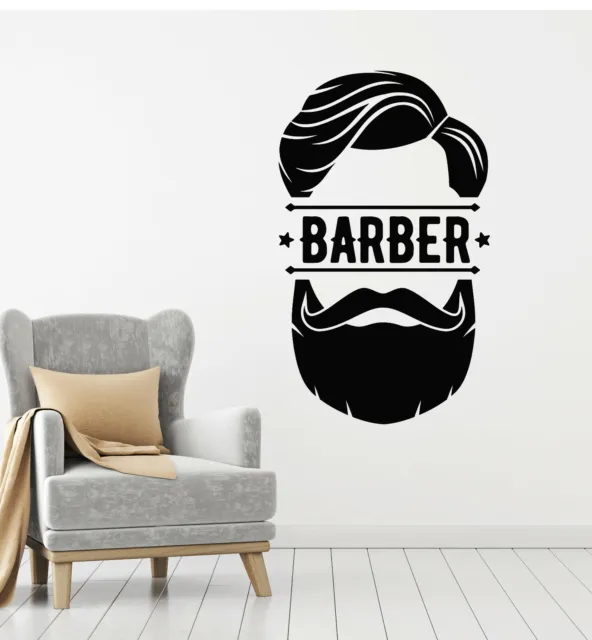 Vinyl Wall Decal Barber Icon Man's Hair Salon Shaving Mustache Stickers (g2583)