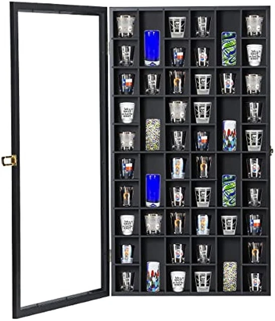 52 Slots Shot Glass Display Case Wall Mounted Wooden Cabinet Box Lockable 17x32 52 Slots Shot Glass Display Case Wall Mounted Wooden Cabinet Box Lockable 17x32