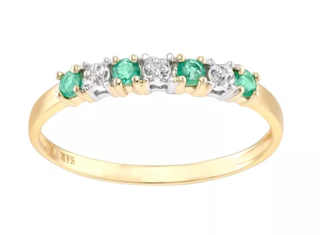 9ct Yellow Gold Emerald & Diamond Eternity Ring - size J to S