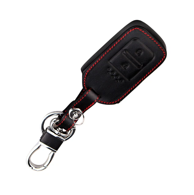 Black 2 Buttons Remote Key Leather Case Cover Shell With Key Chain For Honda F