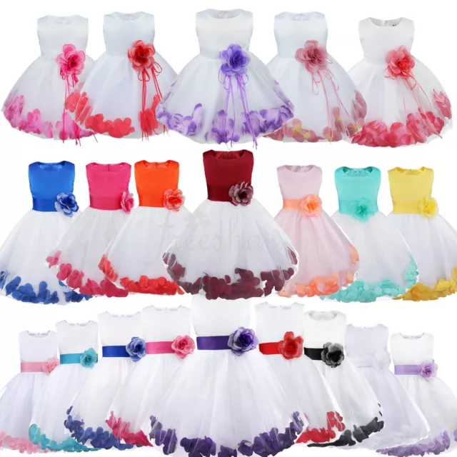 Petals Tutu Flower Girl Dress Wedding Pageant Graduation Bridesmaid Formal Gown