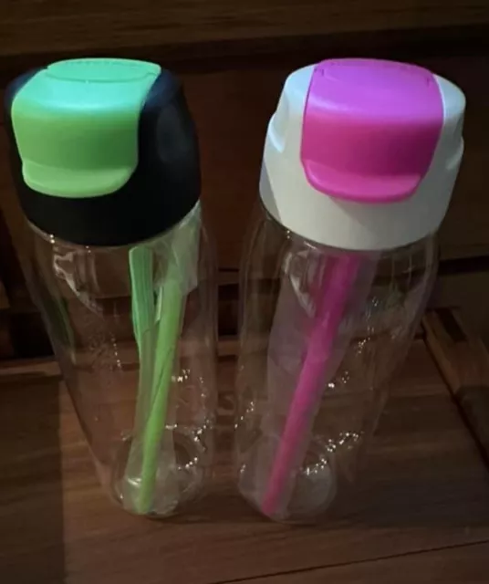 Tupperware Gen II ECO Drink Water Bottle with Straw Pink & Green Brand New