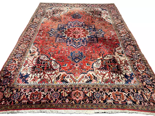 Antiker Handgeknüpfter Perser- Orientteppich Heriz Naturfarben 420x290cm rug Top