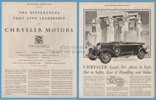 1929 Chrysler Six Phaeton Open Motor Car Convertible Egyptian Lotus Leaf Art Ad