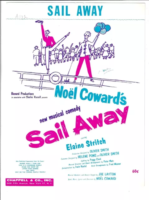 ELAINE STRITCH Broadway Sheet Music SAIL AWAY Title Song by Noel Coward 1946