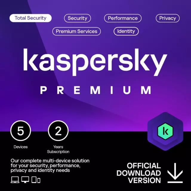 Kaspersky Premium Total Security 2024 | 5 Devices | 2 Years | Anti-Phishing and