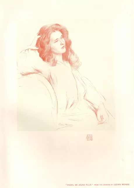 1904 Viktorianisch Studio Aufdruck ~ Profil De Jeune Fille Von Lucien Monod