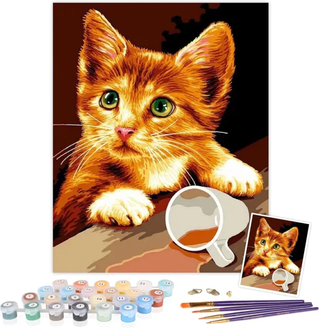 DIY  Paint  by  Numbers  Kit  for  Adults  Beginner Orange Kitten  16x20"