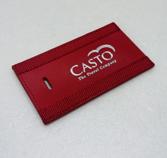 Vintage Leeman Ilani Cowhide CASTO Travel Luggage Tag And Strap Red Leather 18 2