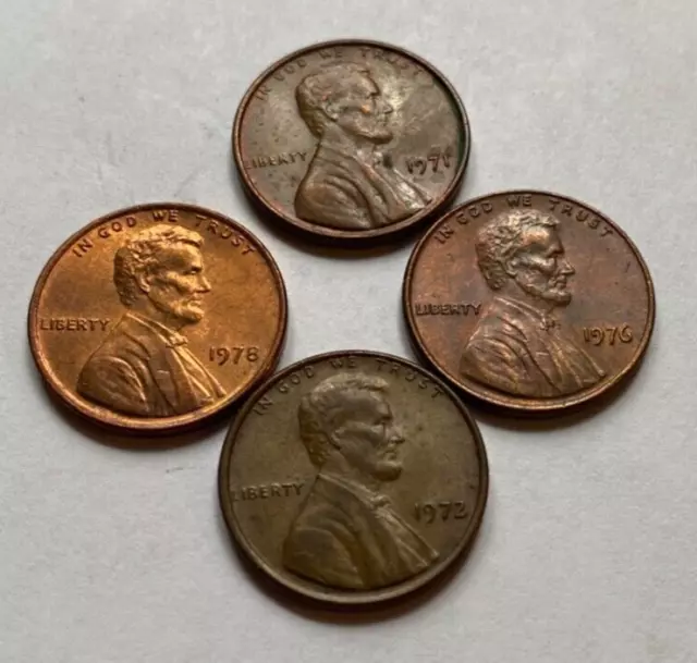 USA 4 x 1 Cent, 1971/72/76/78 Liberty, "Lincoln Penny" 1/100 $ U.S. Münze{L#206}