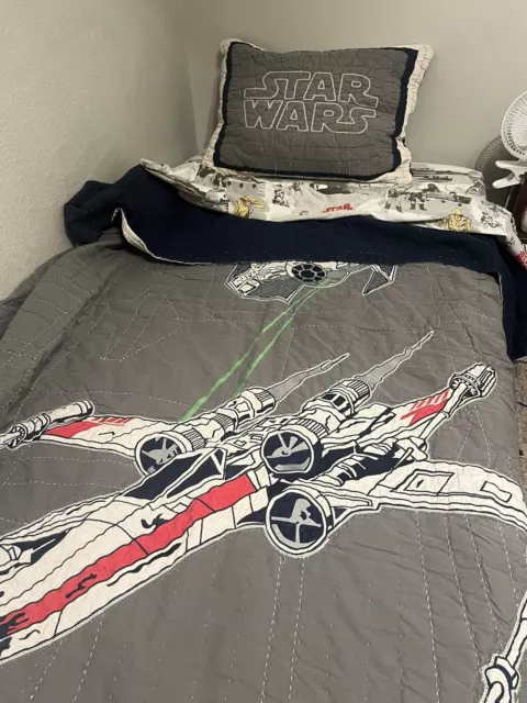 Pottery Barn Star Wars X-Wing Tie Fighter TWIN Quilt Sham Fitted & Flat Sheet