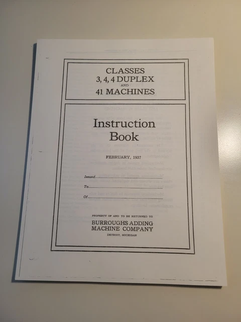 Burroughs Class 3 Adding Machine Technical Instruction Book