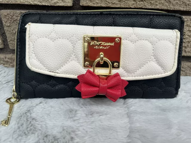 BETSEY JOHNSON Wallet Bow, Faux Leather Quilted  Quilted Hearts