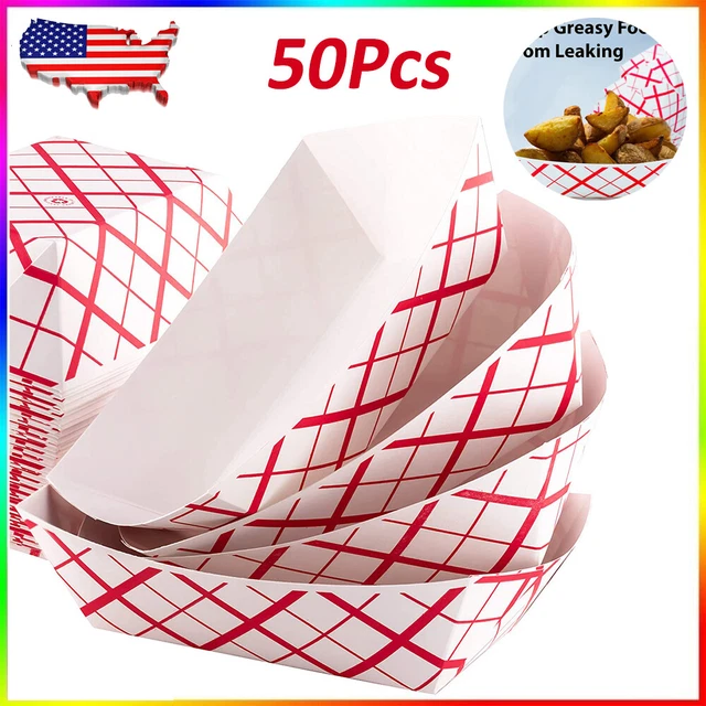 50x Disposable Paper Food Trays Greaseproof Paper Food Tray For Condiment Snack