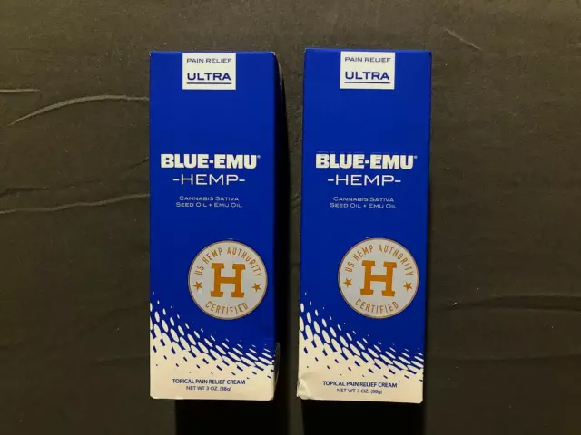 (2) New Boxes Blue-Emu Hemp Cream Pain Relief - Muscle and Joint Maximum Support