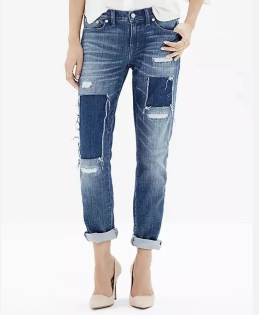 Madewell  Women The Slim Boyjean: Patched-Up in Springfield Wash jeans size 24