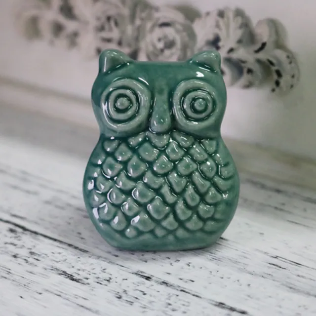 5pcs Dark Green Owl Ceramic Knob Cabinet Drawer Cupboard Pull Handle Locker