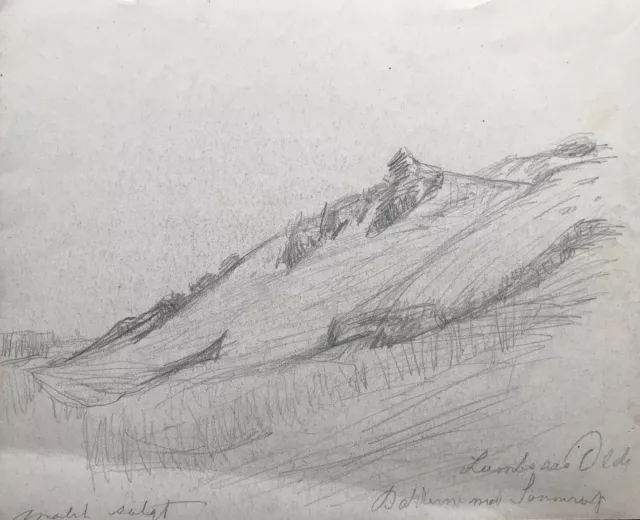 Dibujo Vorstudie Esbozo en Ambos Lados Extenso Paisaje Costa Hügel 25,5 X 21CM