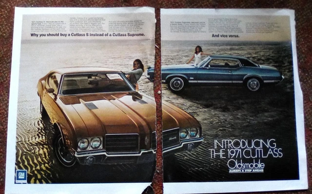 1971 Oldsmobile Cutlass S vs Supreme 2 page - Print Ad 10.5 x 13.25