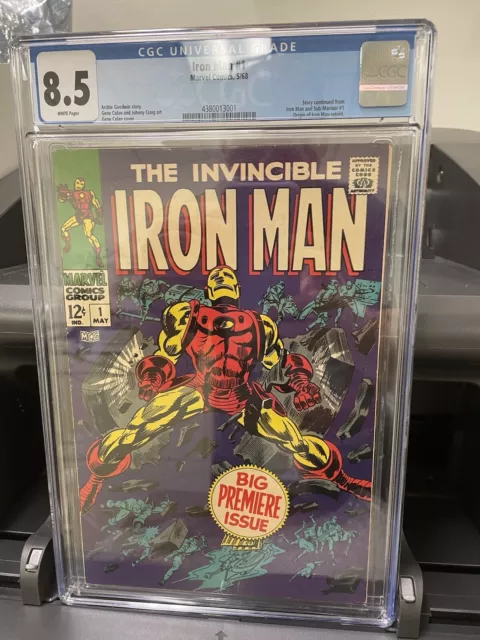 Iron Man #1 CGC 8.5 WHITE Pages Rare Key 1968 Origin Retold Goodwin Colan