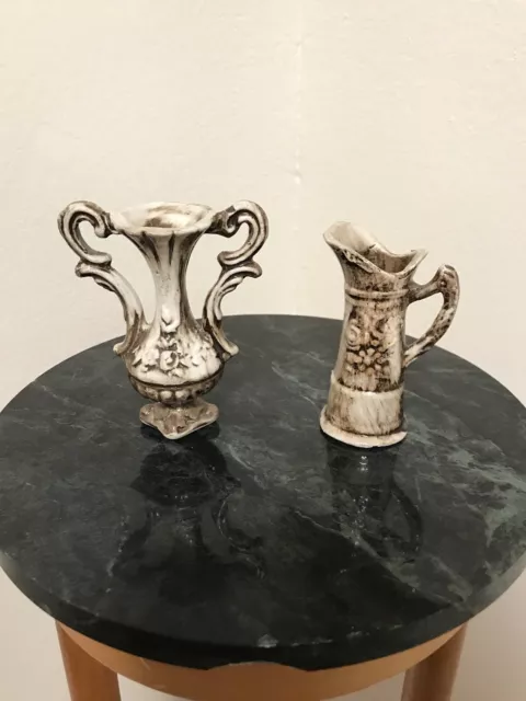 Vintage Nuova Capodimonte 4 1/2"  Tall Handled Urn Vase & 4" Pitcher