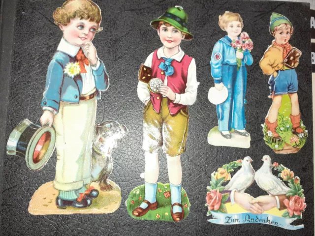 antike Oblaten Glanzbilder antik Germany Kinder Tauben Wunschbilder Scraps