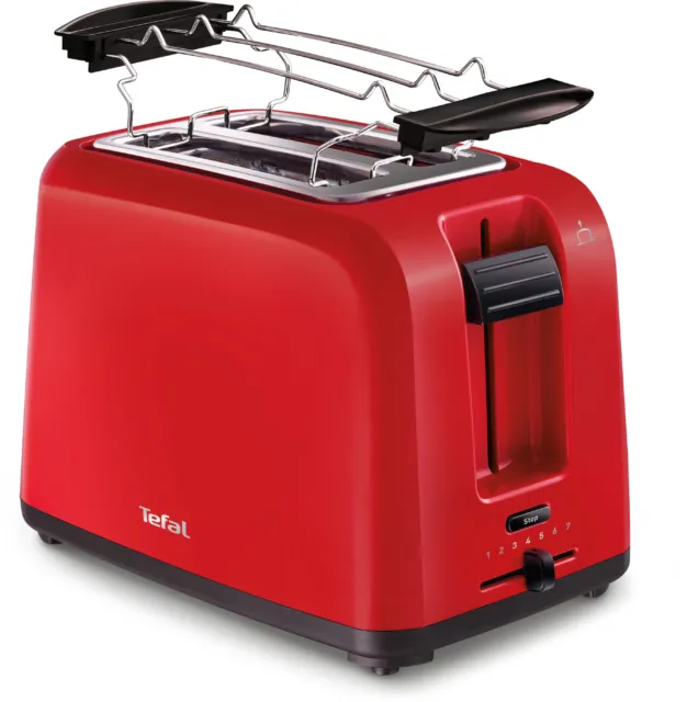 TEFAL Toaster Doppelschlitz mit 7 Bräunungsstufen inkl. Brötchenaufsatz rot