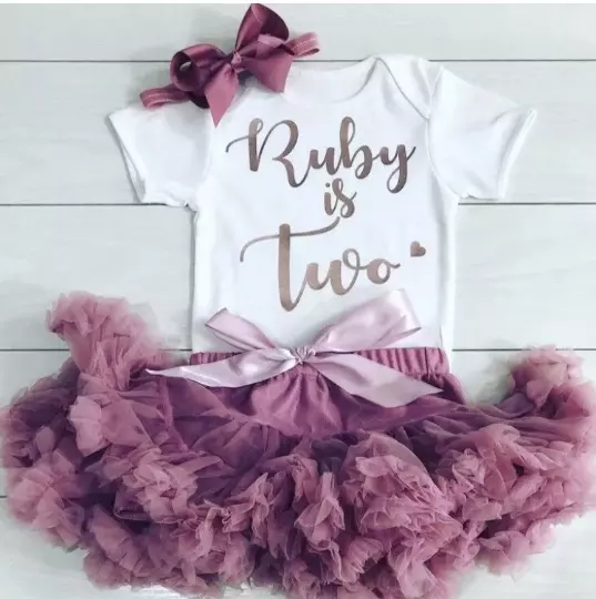 Girls 2nd Second Birthday Outfit Tutu Party Personalised Rose Gold Dusky Pink