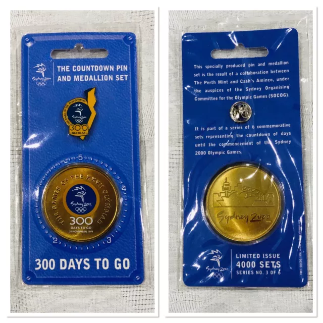 Sydney, 2000 Olympic Games countdown pin and medallion set 300 days to go￼