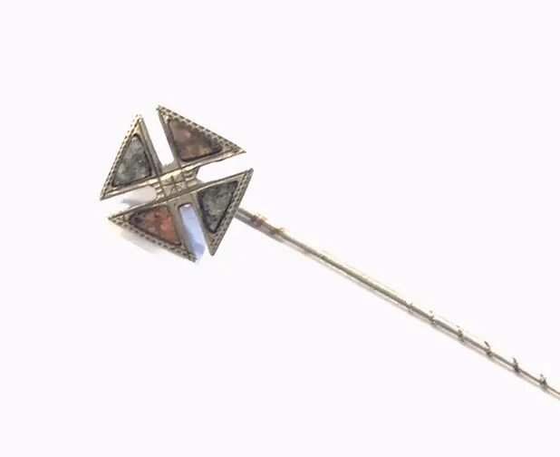 Antique Scottish Silver Agate Aberdeen Granite Cross Stick Pin