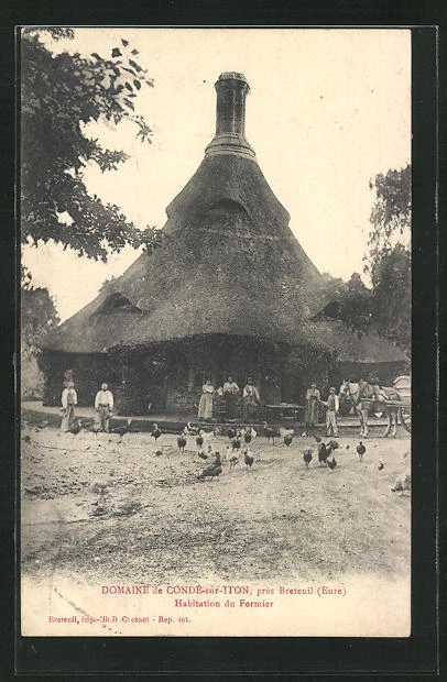 CPA Breteuil, Domaine de Conde-sur-Iton, Habitation du Fermier, Reetdachhaus av